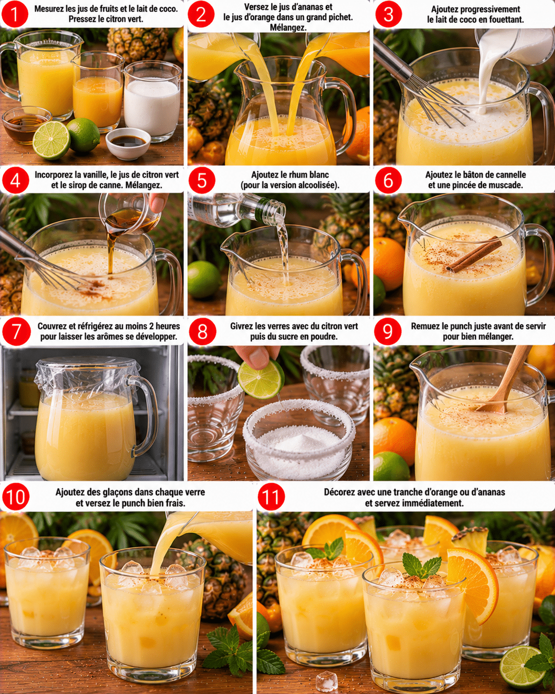 Guide de Préparation : Punch de Noël Exotique Maison : recette crémeuse à l’Ananas, Coco, Orange et Vanille Guide de Préparation : Punch de Noël Exotique Maison : recette crémeuse à l’Ananas, Coco, Orange et Vanille