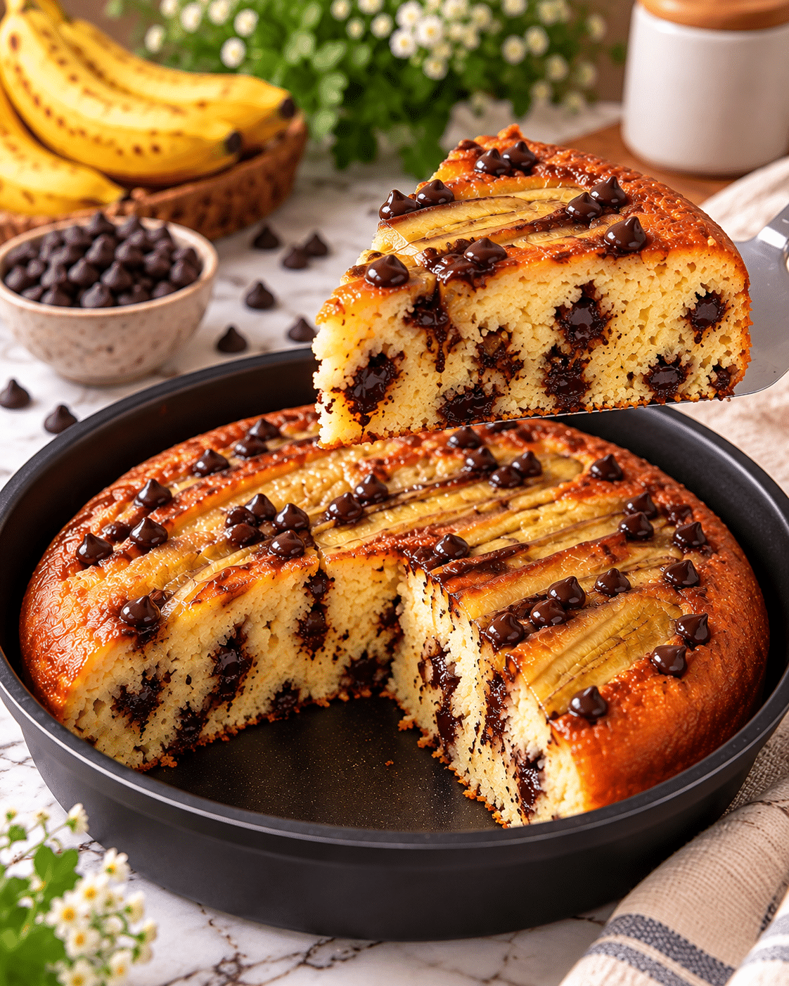 Tarta de plátano en sartén de 3 ingredientes: esponjosa, jugosa y lista en 20 minutos